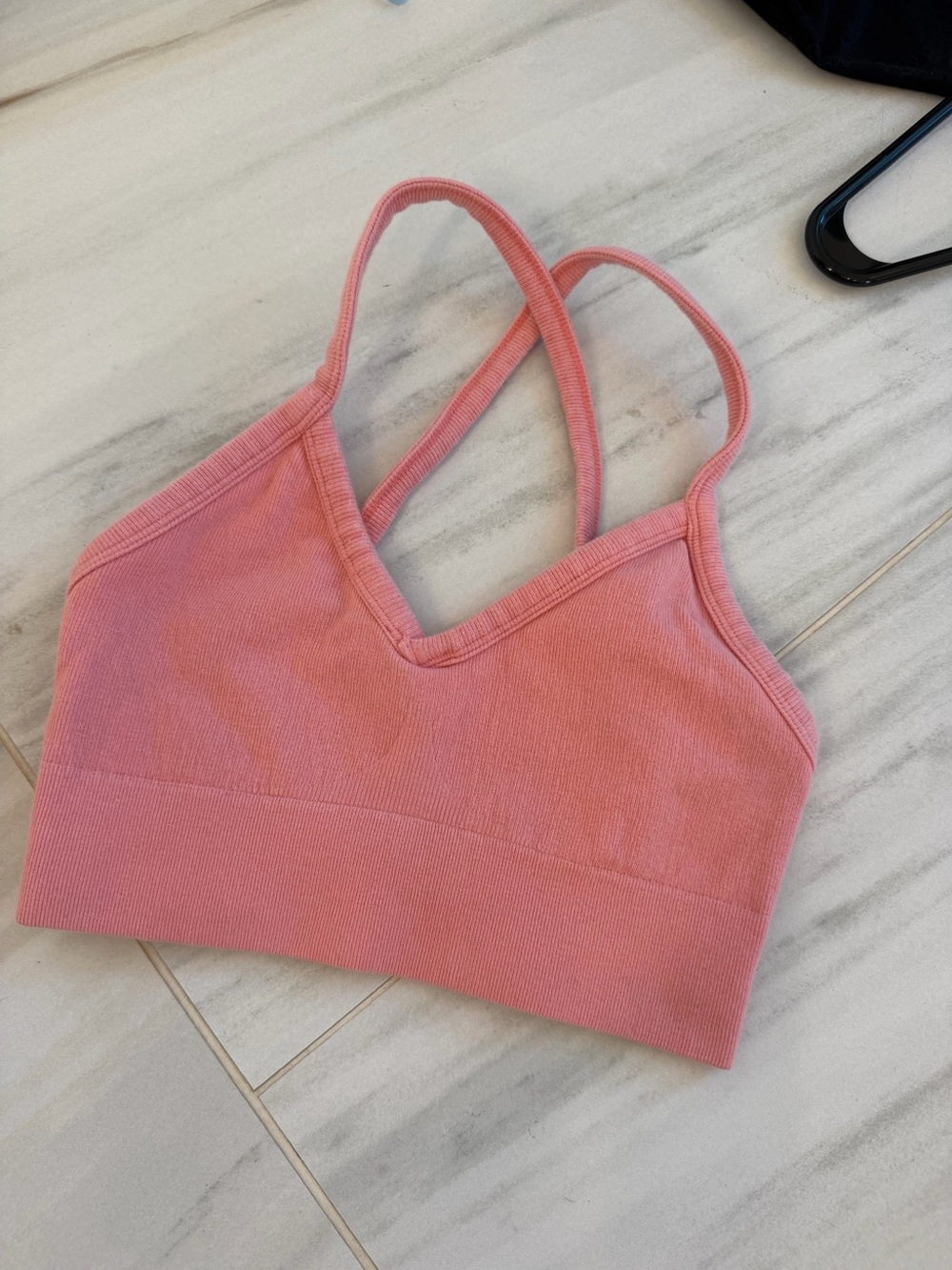 Alo Yoga Emulate Bra-coral/dusty pink shade.